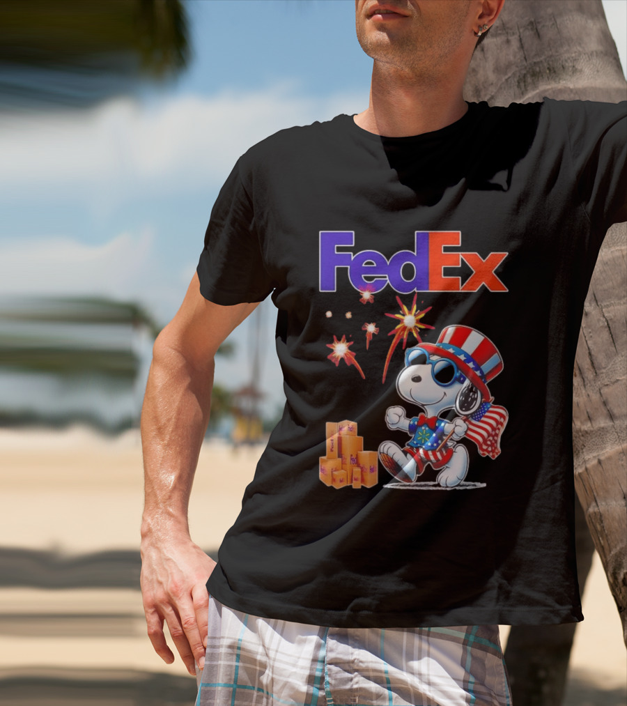 FedEx Snoopy American Flag Fireworks Patriotic Delivery T-Shirt