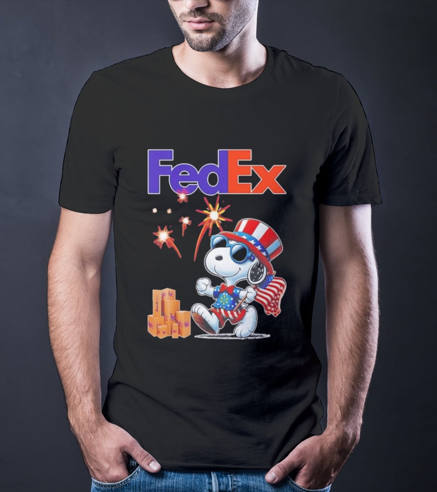 FedEx Snoopy American Flag Fireworks Patriotic Delivery T-Shirt