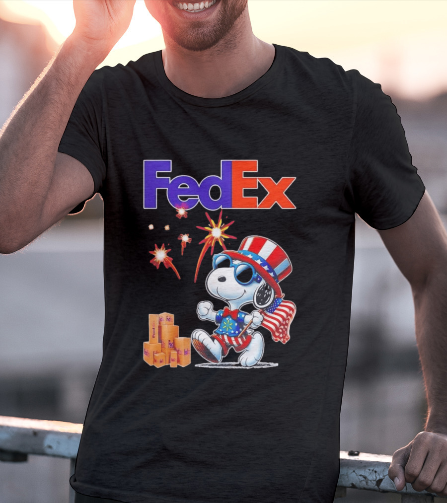 FedEx Snoopy American Flag Fireworks Patriotic Delivery T-Shirt