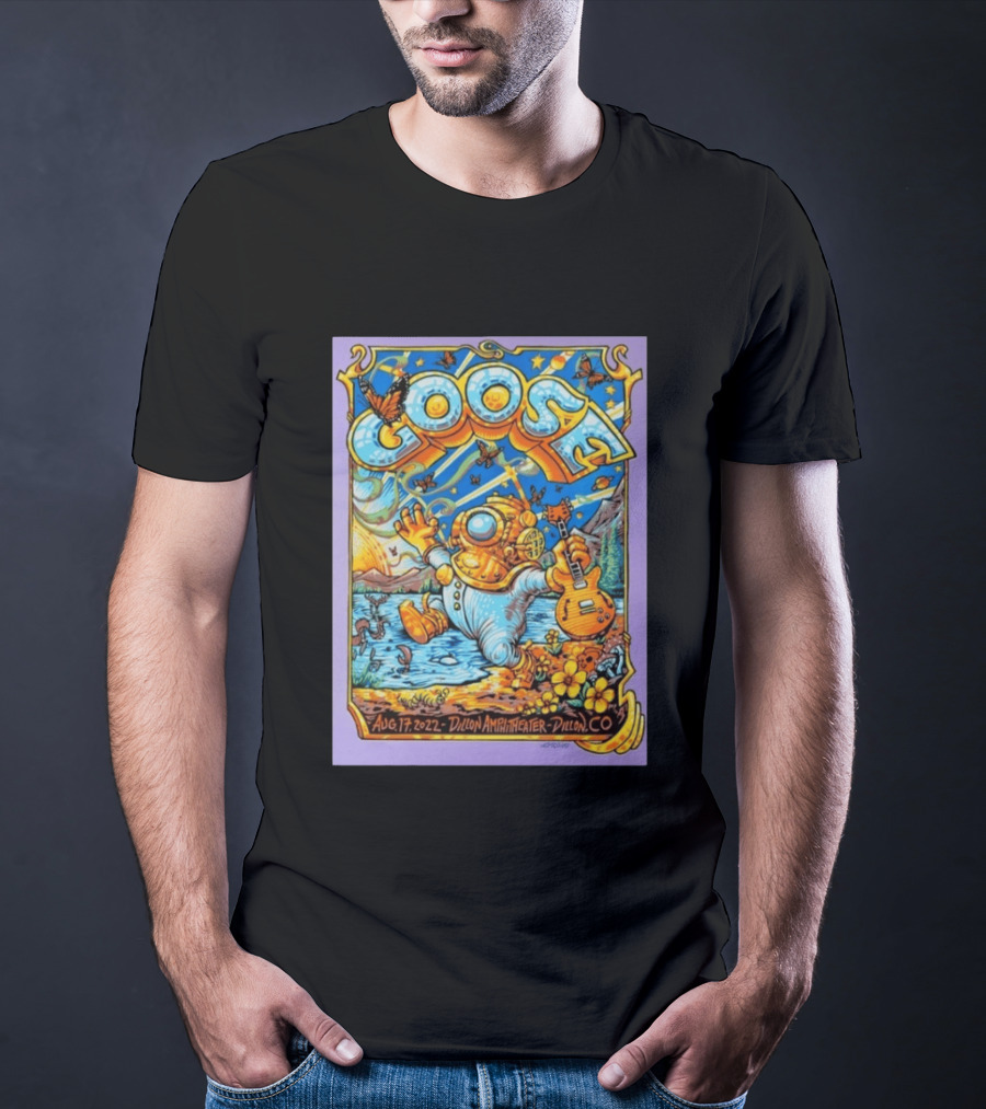 Goose Aug 17 2022 Dillon Amphitheater AJ Masthay Diver Guitar Butterflies T-Shirt