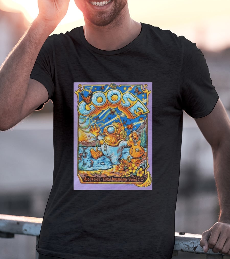 Goose Aug 17 2022 Dillon Amphitheater AJ Masthay Diver Guitar Butterflies T-Shirt