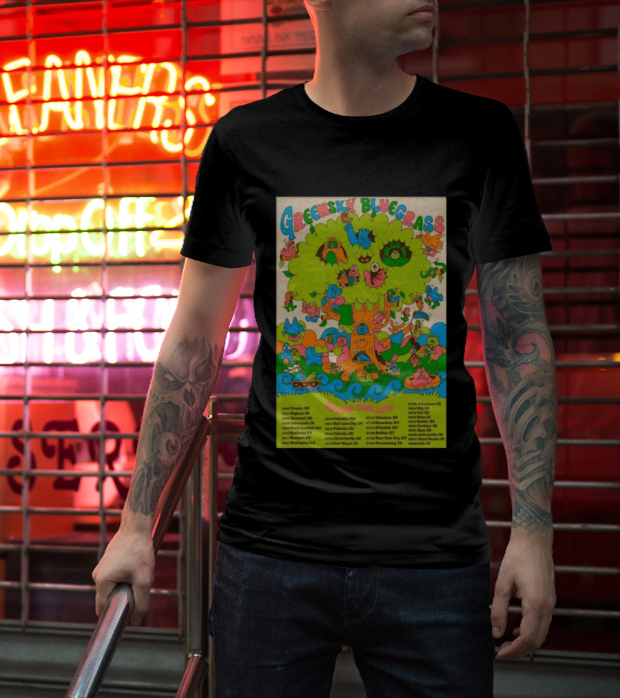 Greensky Bluegrass Summer Tour 2026 Psychedelic Tree Artwork With Tour Dates And Cities T-Shirt