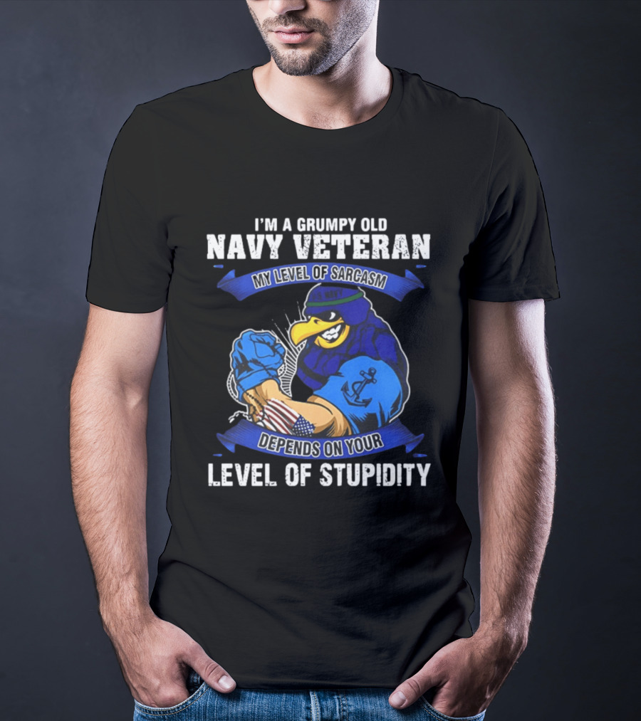 Grumpy Old Navy Veteran Sarcasm Stupidity Level Patriotic Eagle T-Shirt