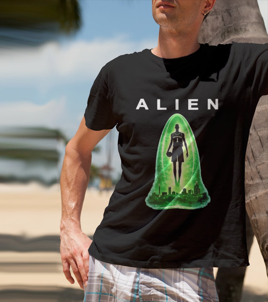 San Antonio Spurs Alien Abduction Victor Wembanyama Basketball Skyline T-Shirt