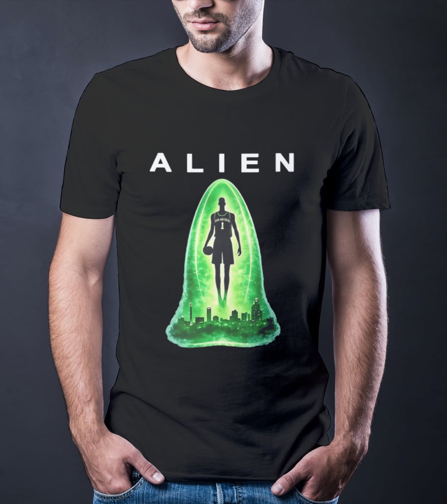 San Antonio Spurs Alien Abduction Victor Wembanyama Basketball Skyline T-Shirt