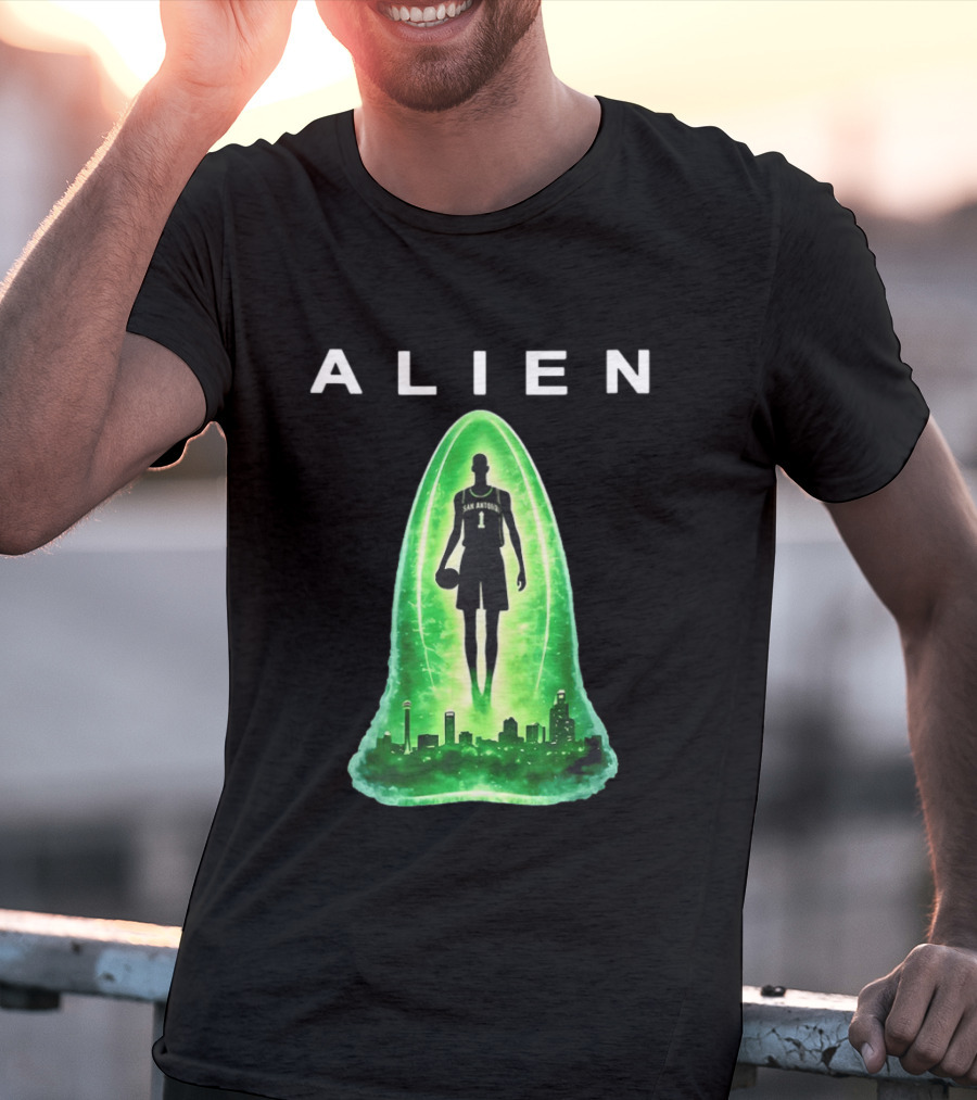 San Antonio Spurs Alien Abduction Victor Wembanyama Basketball Skyline T-Shirt