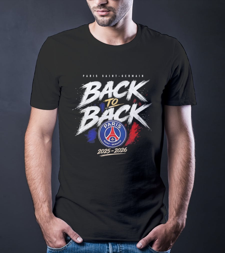 Paris Saint Germain Back To Back 2025 2026 Logo Champion Celebration T-Shirt