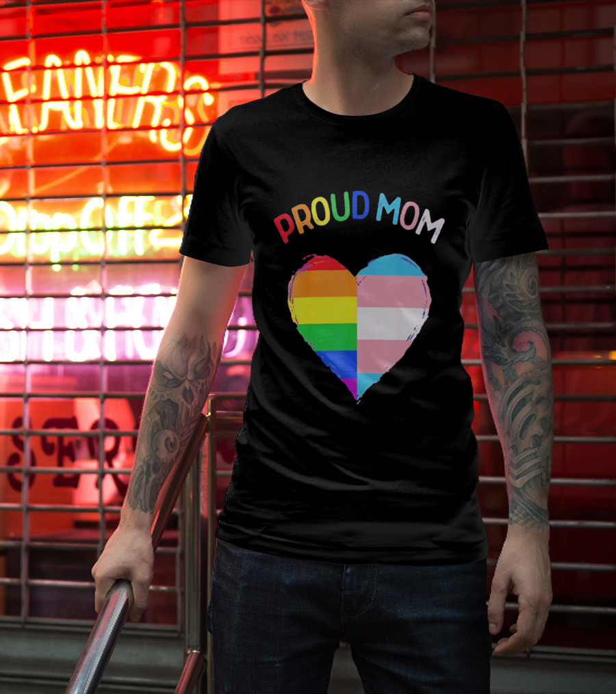 Proud Mom LGBTQ+ Transgender Heart Rainbow T-Shirt