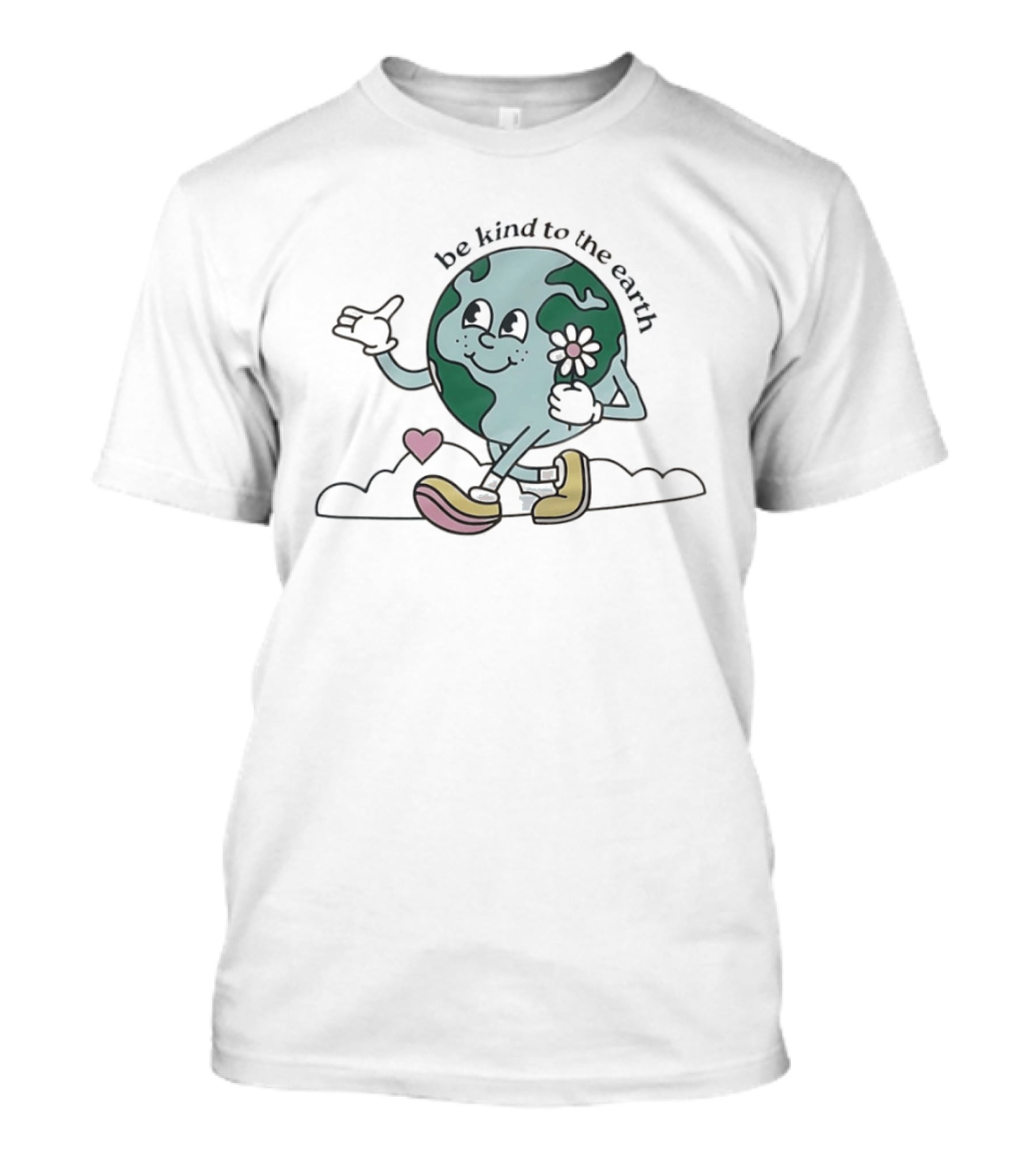 Be Kind To The Earth Cartoon Planet Globe Flower Heart Shoes T-Shirt