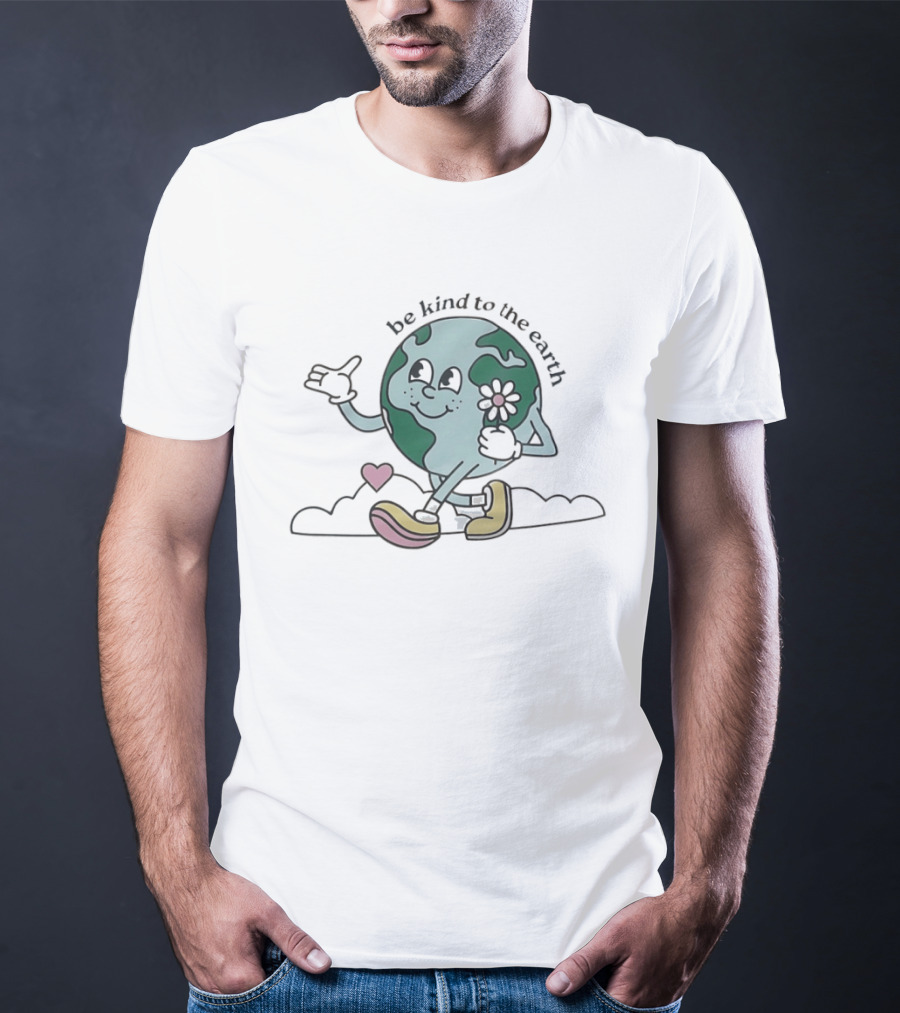 Be Kind To The Earth Cartoon Planet Globe Flower Heart Shoes T-Shirt