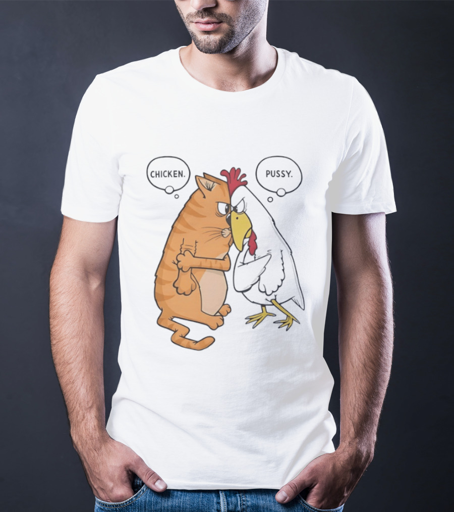 Chicken Pussy Standoff Cartoon Humor Confrontation T-Shirt