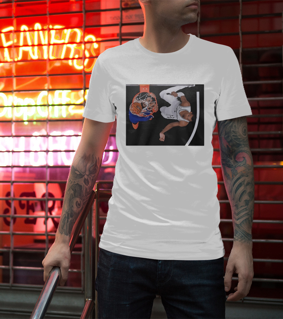 Jalen Brunson New York Knicks Victor Wembanyama San Antonio Spurs NBA Basketball Action T-Shirt