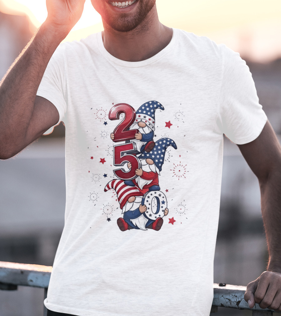 Patriotic Gnomes 250 Years Of Independence USA Fourth Of July Celebrations T-Shirt