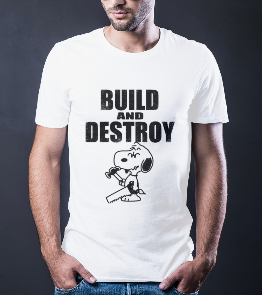 Snoopy Peanuts Build And Destroy Text Hammer Cartoon T-Shirt
