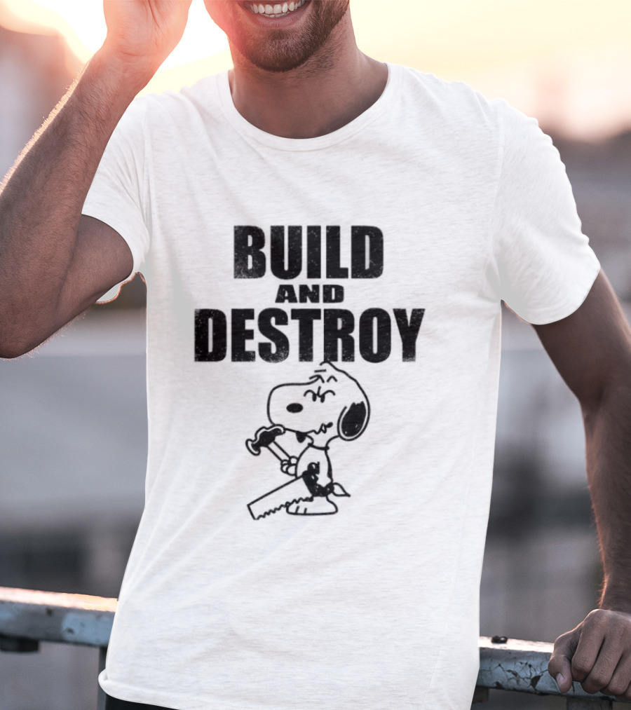 Snoopy Peanuts Build And Destroy Text Hammer Cartoon T-Shirt