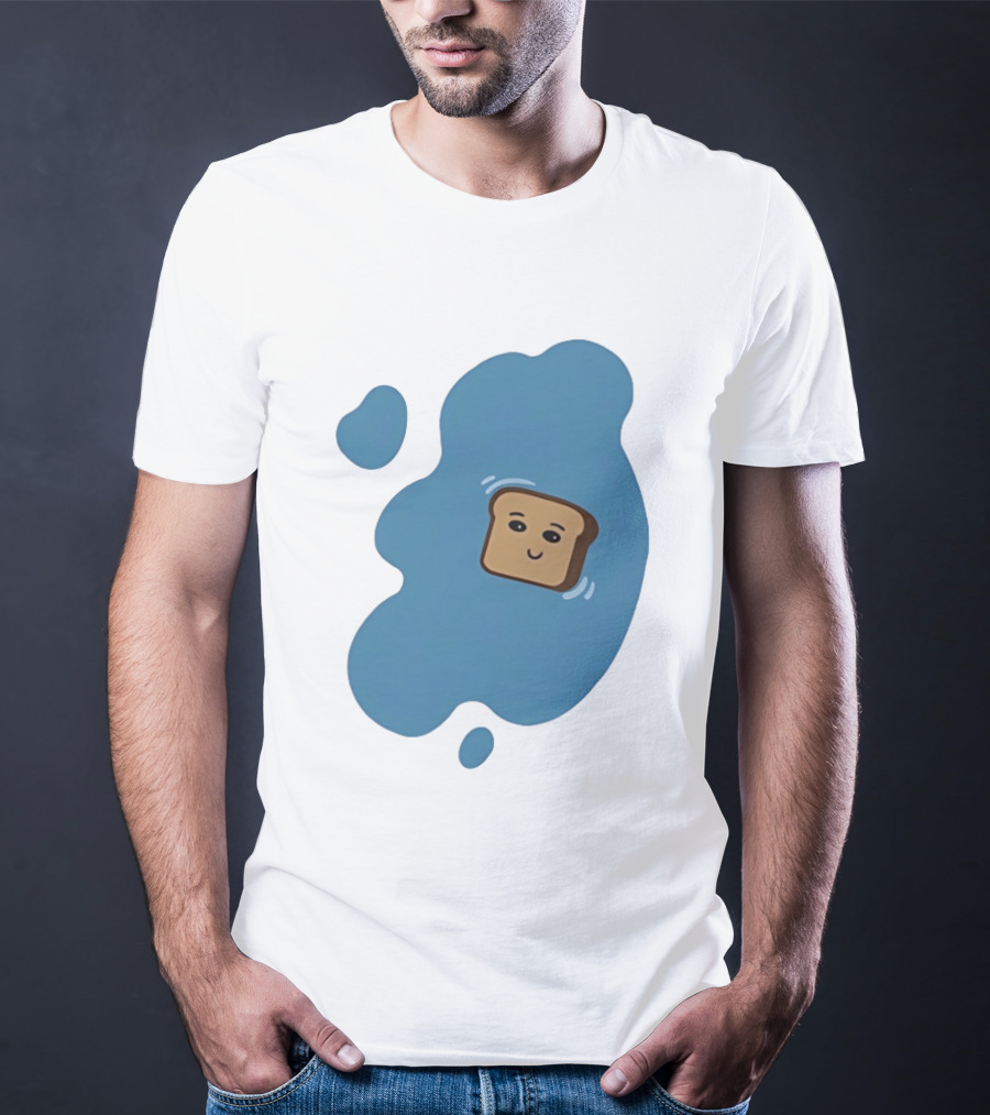 Floating Happy Toast Blue Puddle Cartoon Food Pun T-Shirt