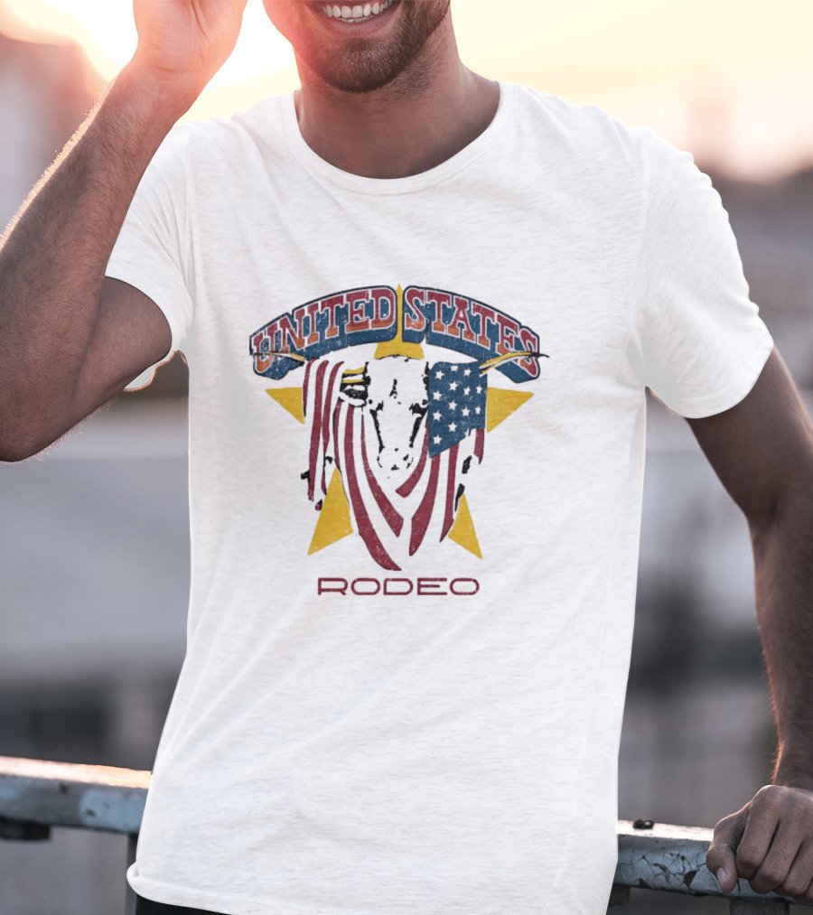 United States Rodeo Bull American Flag Yellow Star Country Western T-Shirt