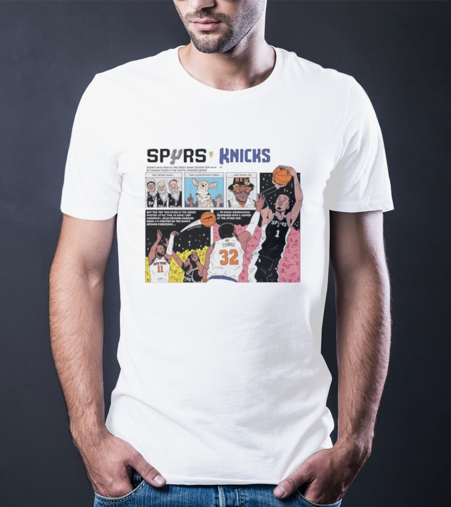 San Antonio Spurs V New York Knicks Comic Victor Wembanyama Jalen Brunson Karl Anthony Towns T-Shirt