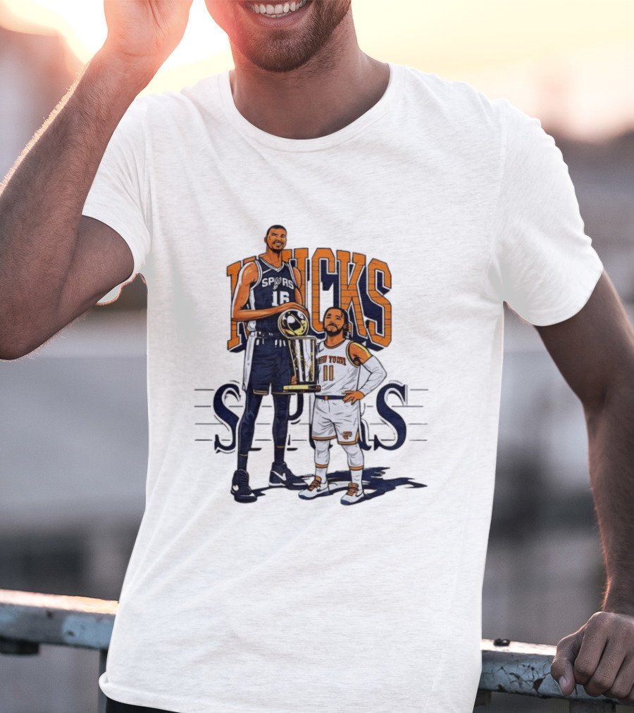 Victor Wembanyama Spurs Versus Jalen Brunson Knicks Trophy Size Gap T-Shirt
