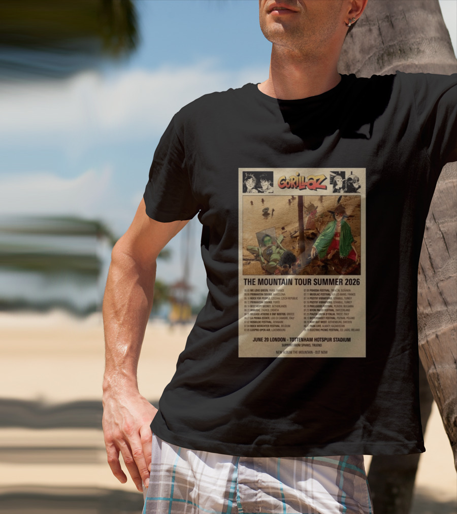 Gorillaz The Mountain Tour Summer 2026 Concert Featuring Noodle And Band Members T-Shirt