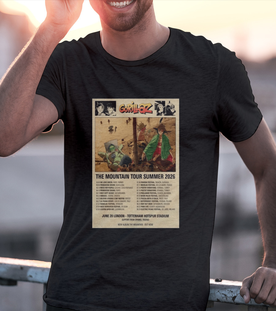 Gorillaz The Mountain Tour Summer 2026 Concert Featuring Noodle And Band Members T-Shirt