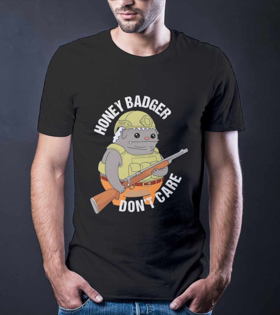 Honey Badger Don't Care Armed Cartoon T-Shirt