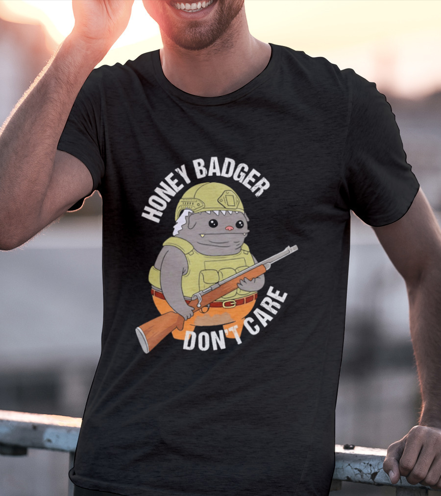 Honey Badger Don't Care Armed Cartoon T-Shirt