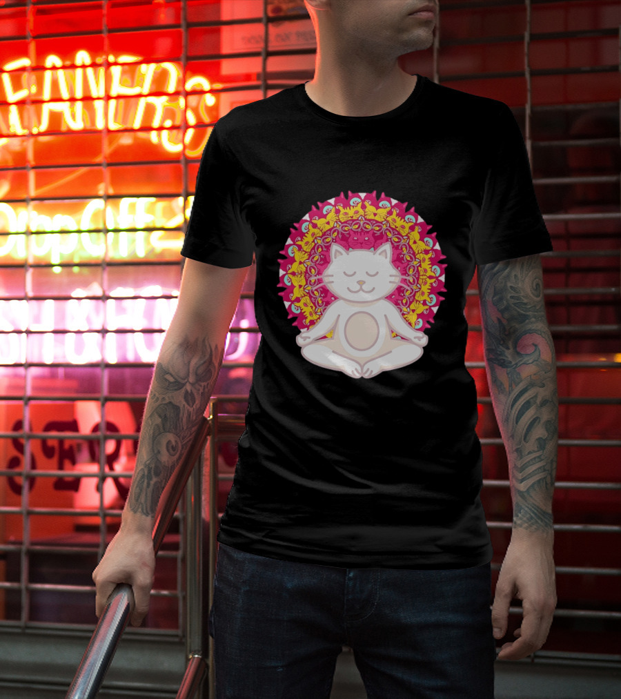 Meditation Zen Cat Mandala Yoga Peace Namaste Mindfulness Spiritual Pet Lover Feline Serenity T-Shirt