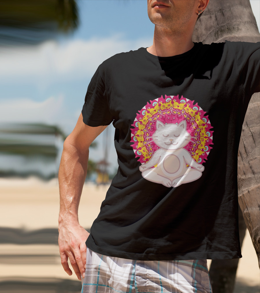 Meditation Zen Cat Mandala Yoga Peace Namaste Mindfulness Spiritual Pet Lover Feline Serenity T-Shirt