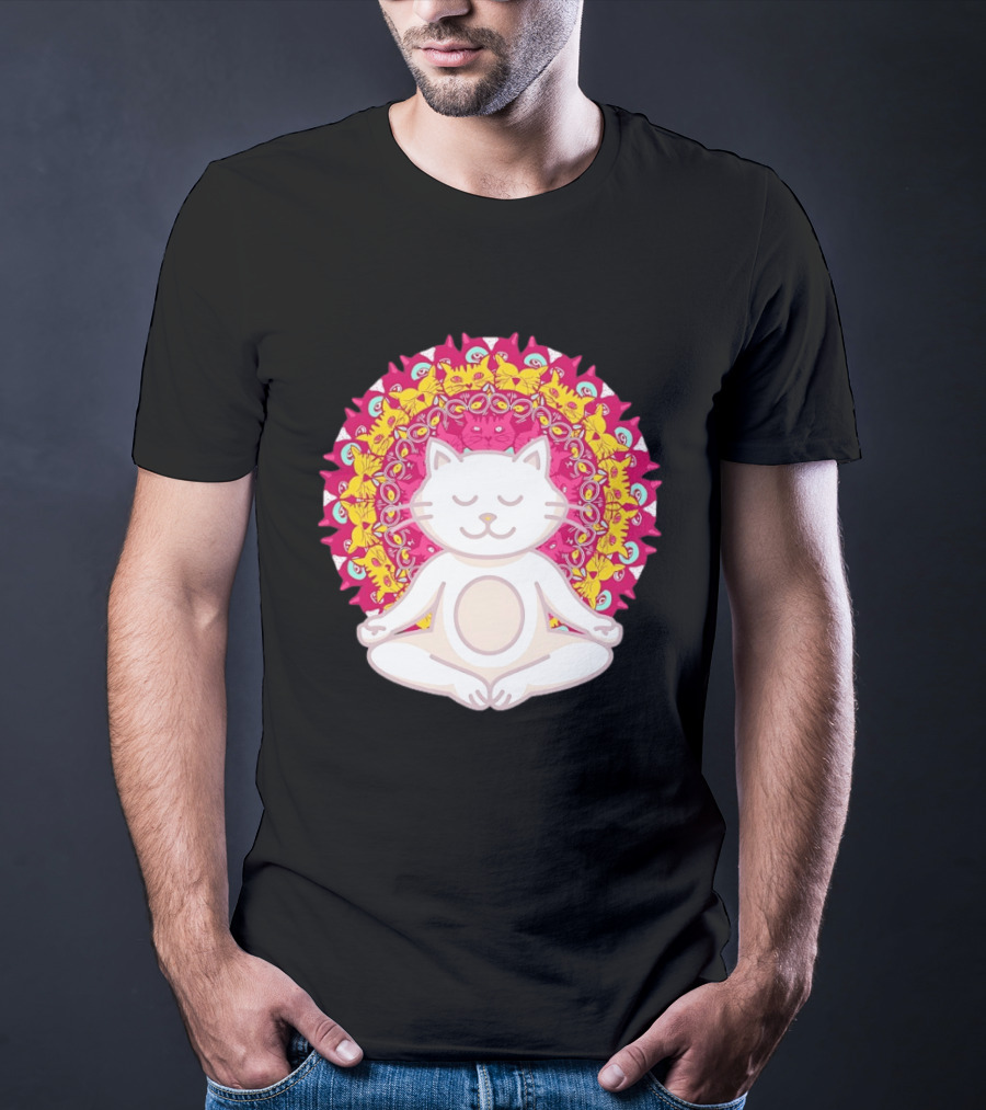 Meditation Zen Cat Mandala Yoga Peace Namaste Mindfulness Spiritual Pet Lover Feline Serenity T-Shirt