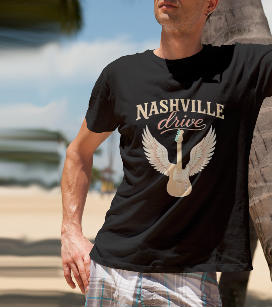 Nashville Drive Electric Guitar Angel Wings Music T-Shirt