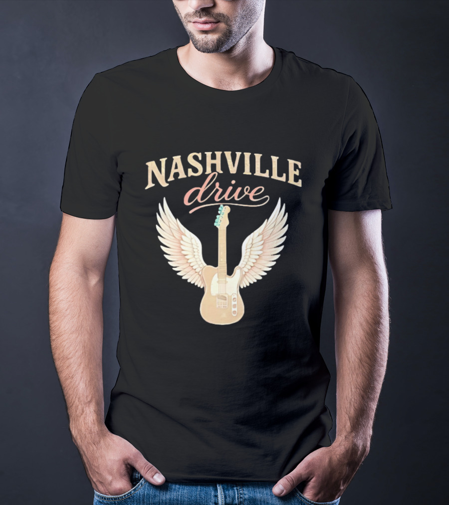 Nashville Drive Electric Guitar Angel Wings Music T-Shirt