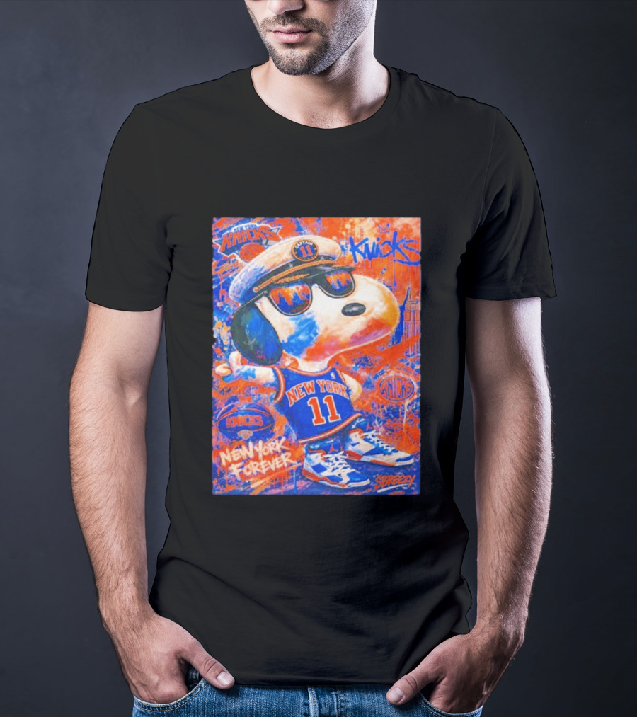 New York Knicks Snoopy Captain 11 New York Forever Streetwear Collection T-Shirt