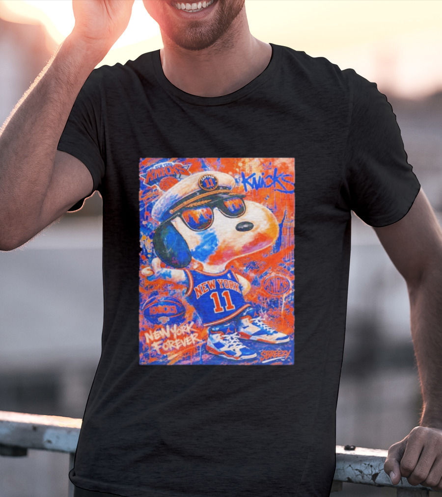 New York Knicks Snoopy Captain 11 New York Forever Streetwear Collection T-Shirt