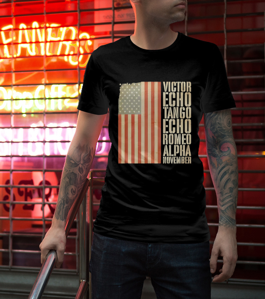 American Flag Victor Echo Tango Echo Romeo Alpha November Phonetic Alphabet T-Shirt