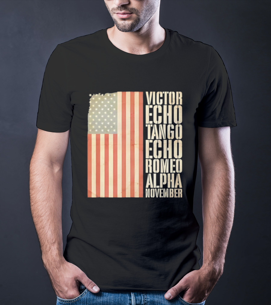 American Flag Victor Echo Tango Echo Romeo Alpha November Phonetic Alphabet T-Shirt
