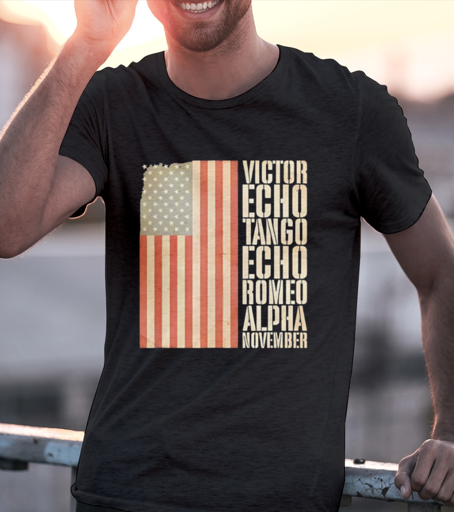 American Flag Victor Echo Tango Echo Romeo Alpha November Phonetic Alphabet T-Shirt