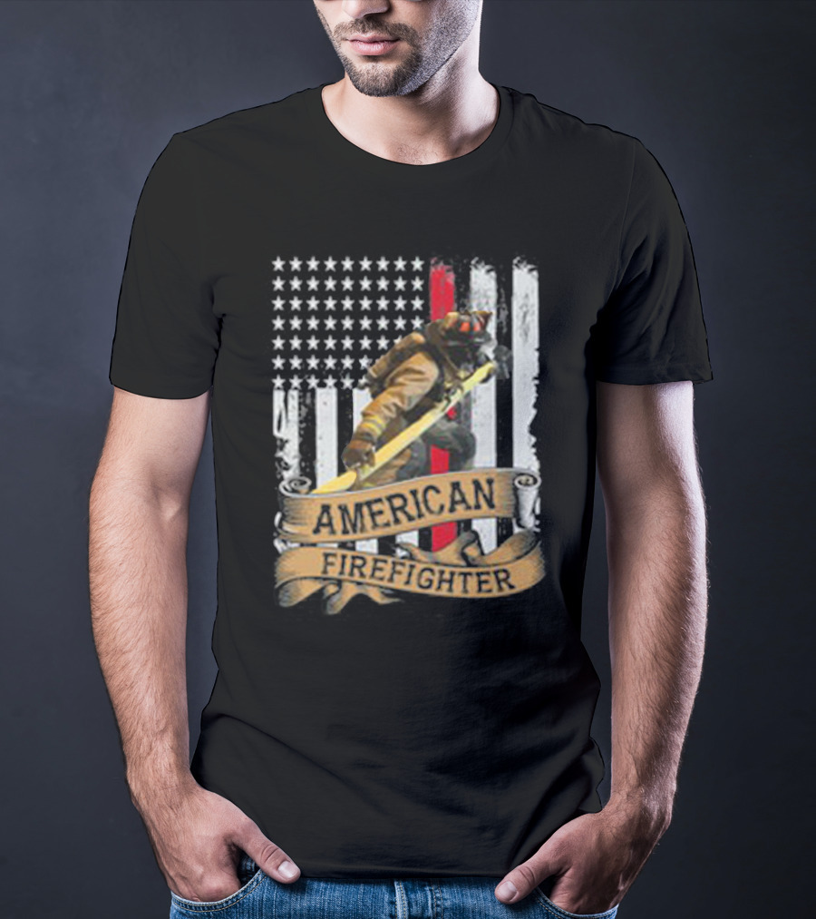 American Firefighter With Thin Red Line Flag T-Shirt