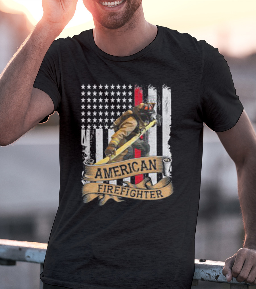 American Firefighter With Thin Red Line Flag T-Shirt