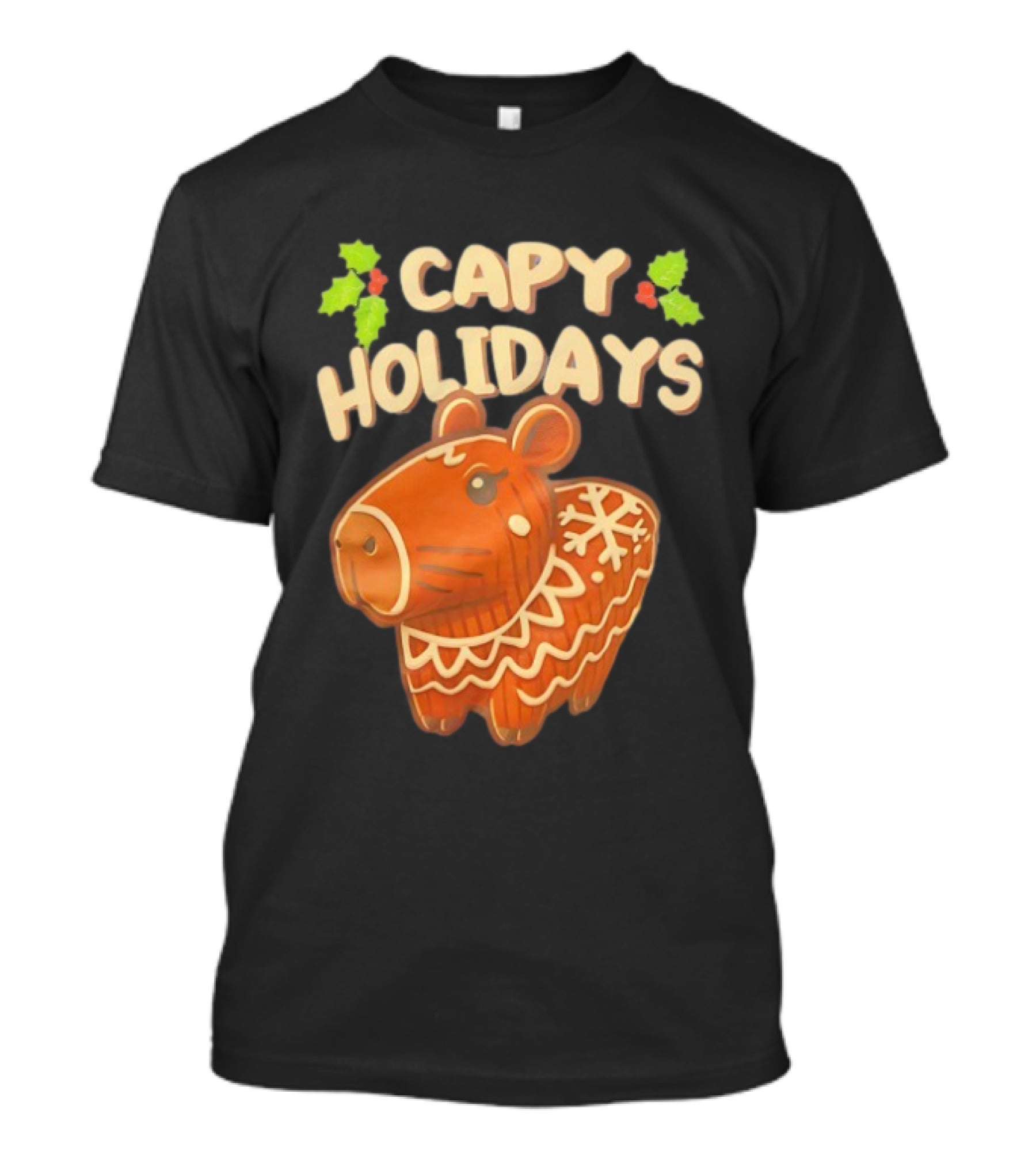 Capy Holidays Christmas Cookie Capybara With Holly Leaves T-Shirt