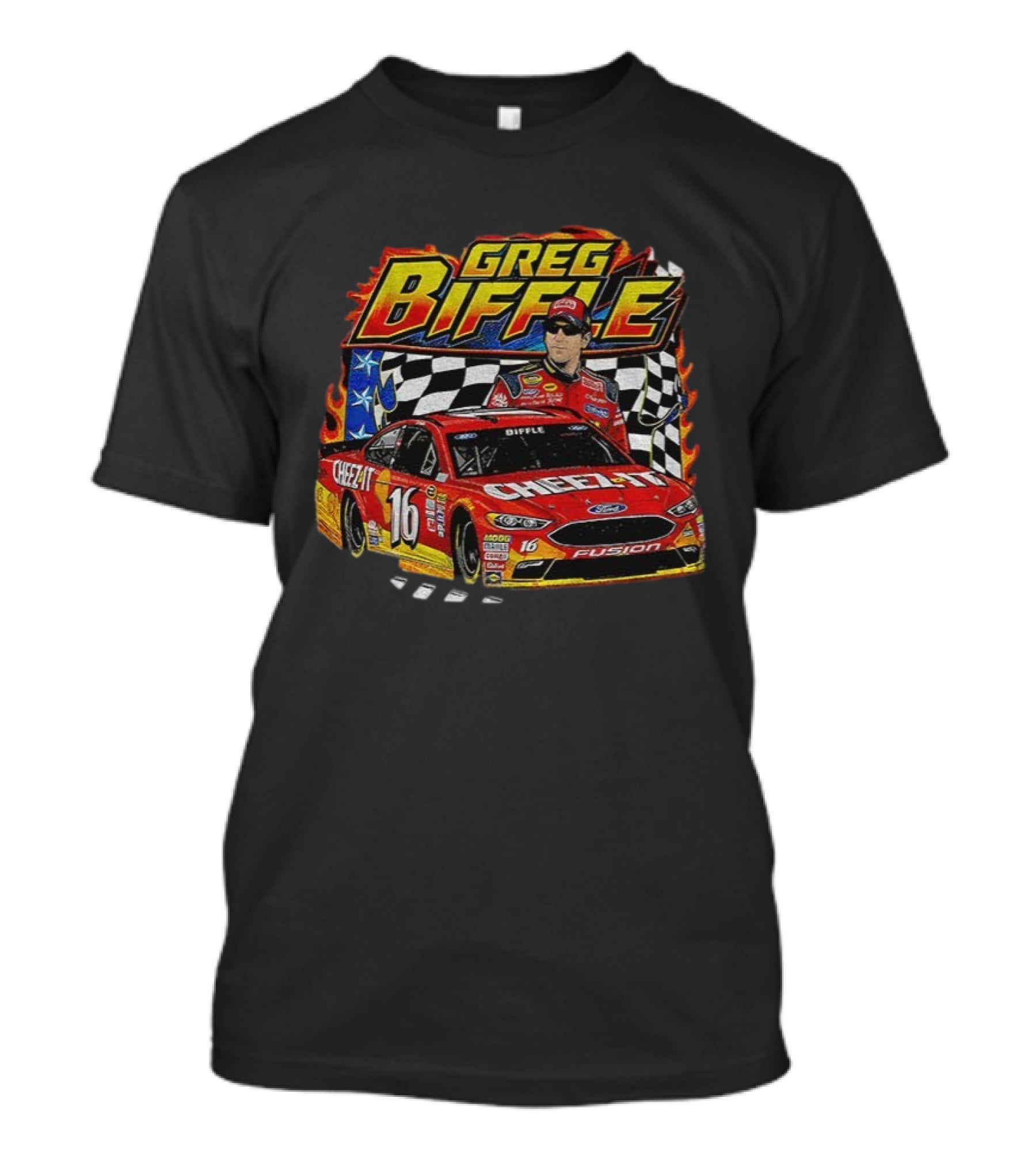 Greg Biffle 90s Nascar Race Car Cheez-It Ford Fusion Checkered Flag T-Shirt