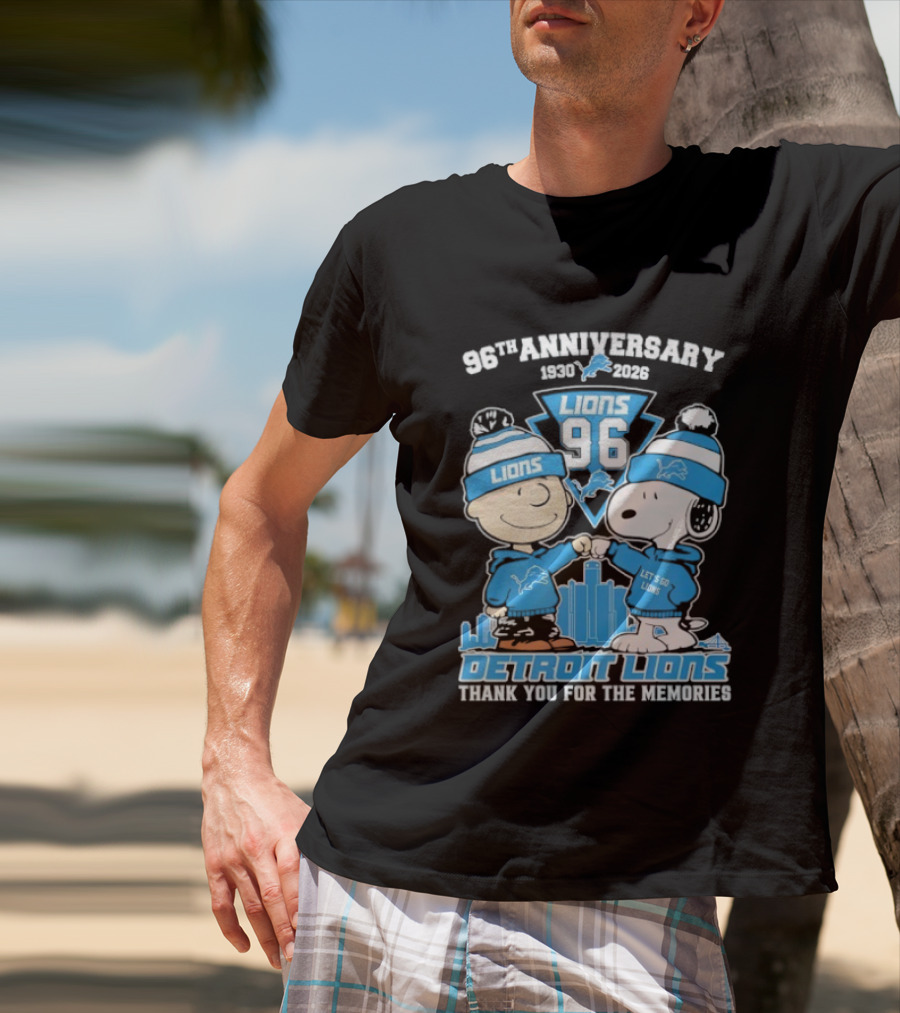 Detroit Lions 96th Anniversary 1930-2026 Snoopy And Charlie Brown T-Shirt
