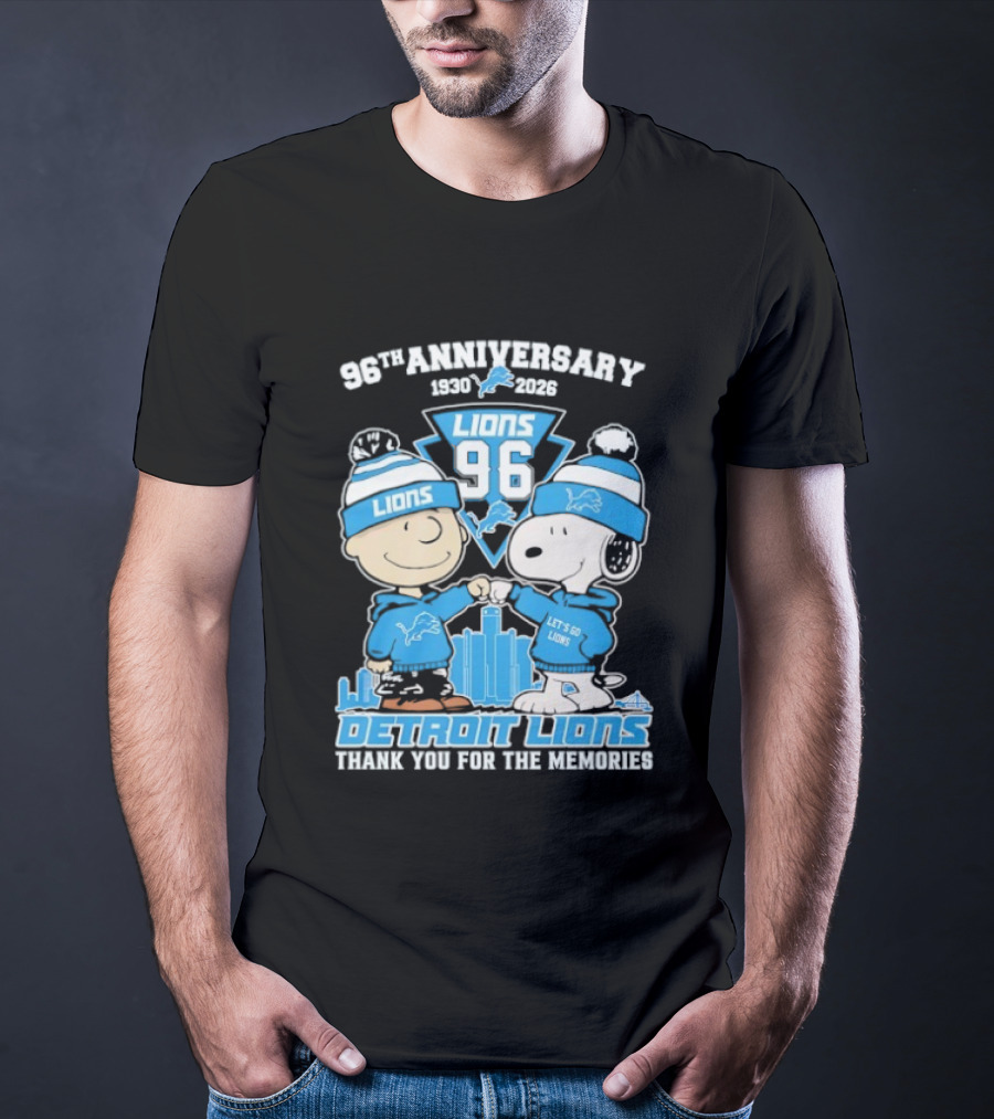 Detroit Lions 96th Anniversary 1930-2026 Snoopy And Charlie Brown T-Shirt