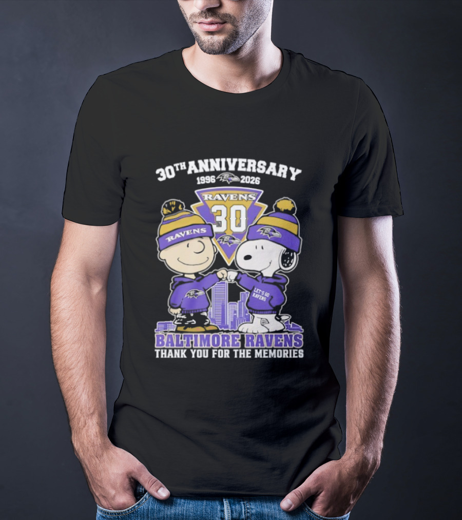 Baltimore Ravens Snoopy Charlie Brown 30th Anniversary 1996 2026 Thank You For The Memories T-Shirt