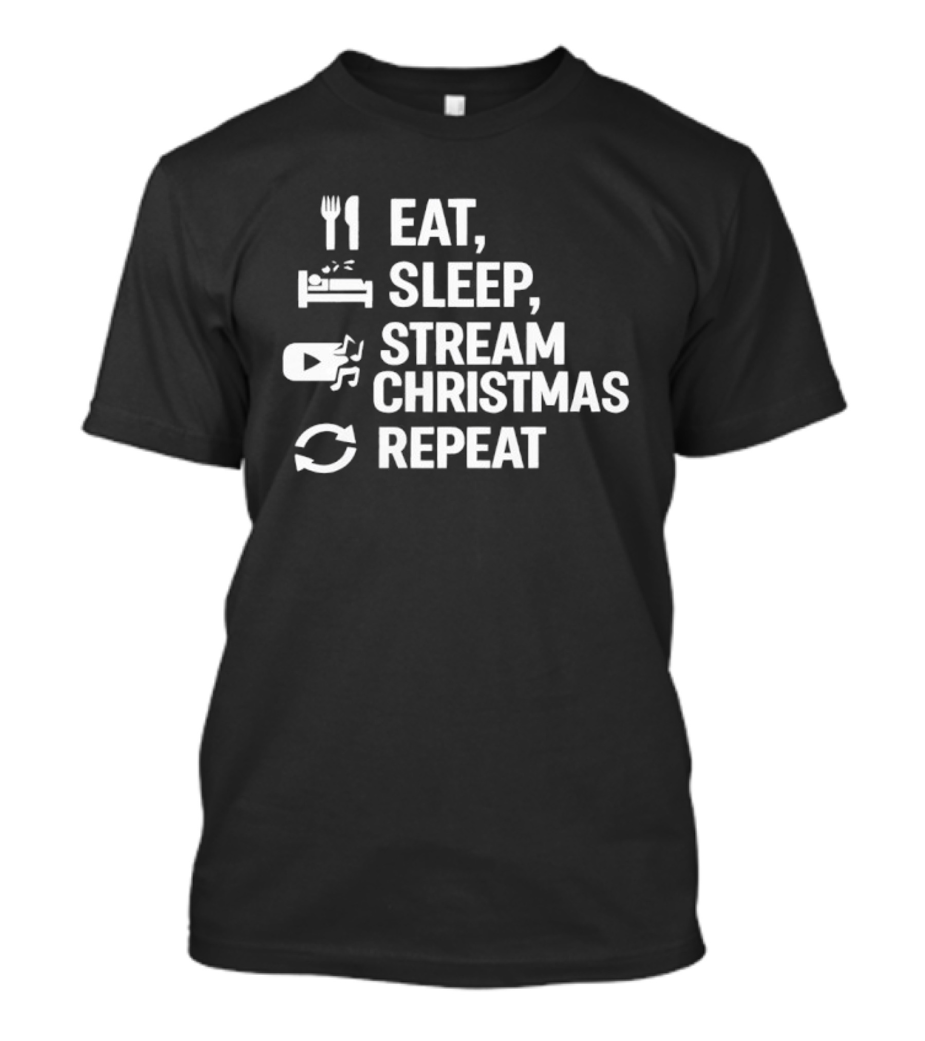 Eat Sleep Stream Christmas Repeat Icons T-Shirt