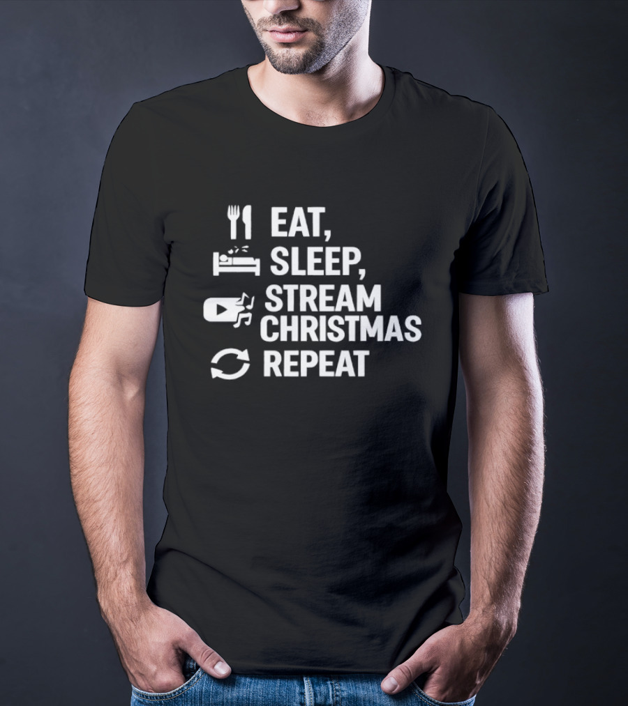 Eat Sleep Stream Christmas Repeat Icons T-Shirt