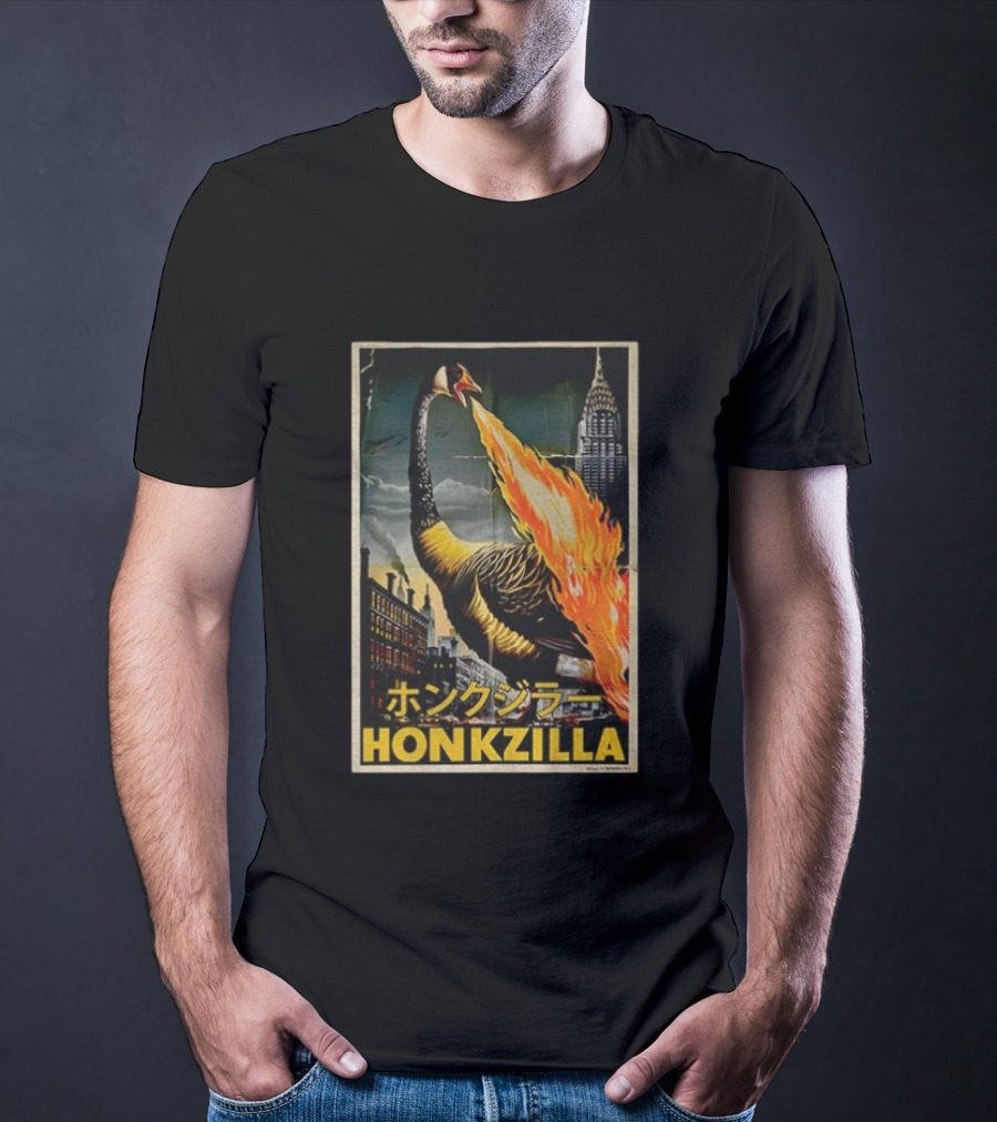 Honkzilla Goose Retro Japanese Movie Fire-Breathing City Attack T-Shirt