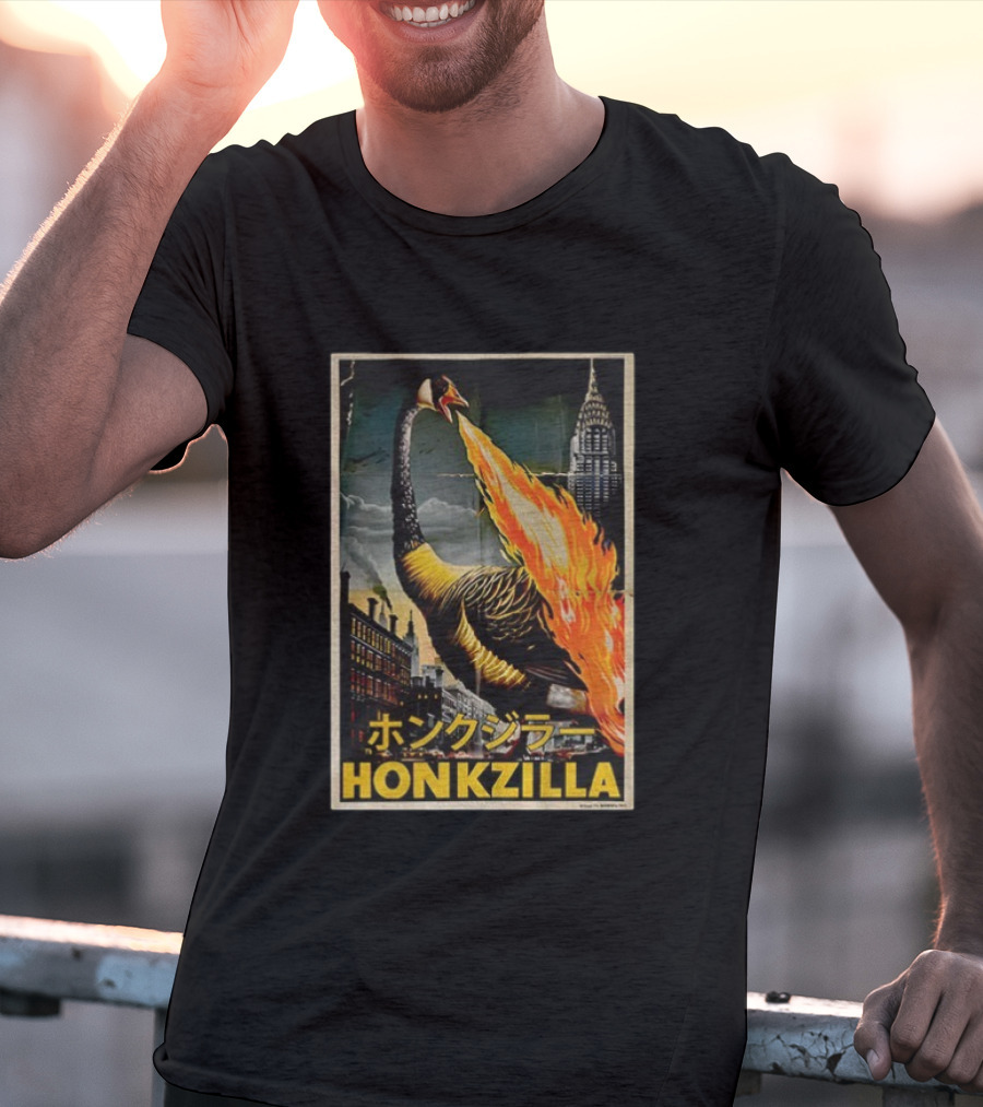 Honkzilla Goose Retro Japanese Movie Fire-Breathing City Attack T-Shirt