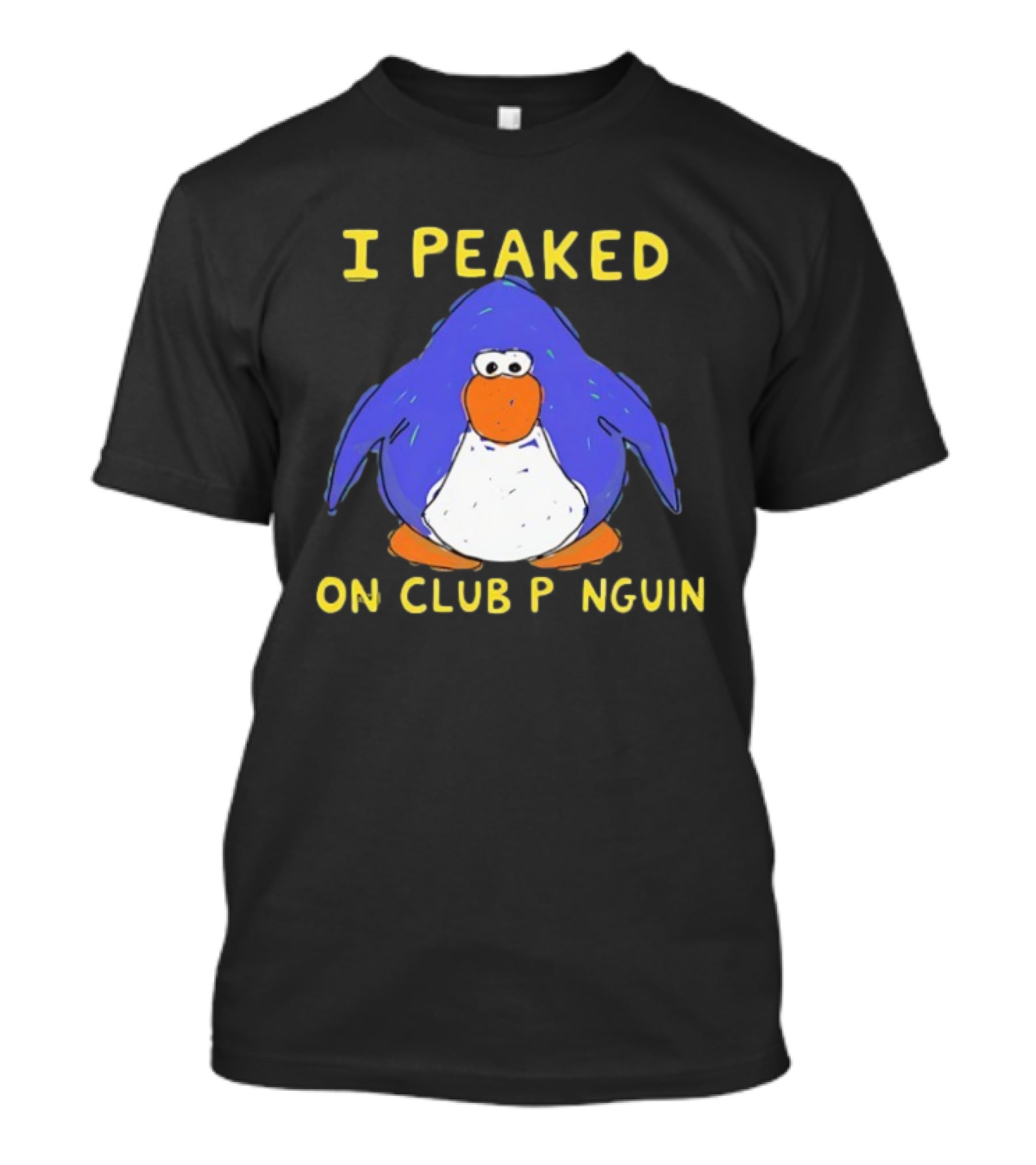I Peaked On Club Penguin Retro Nostalgia Memorable Penguin Character T-Shirt