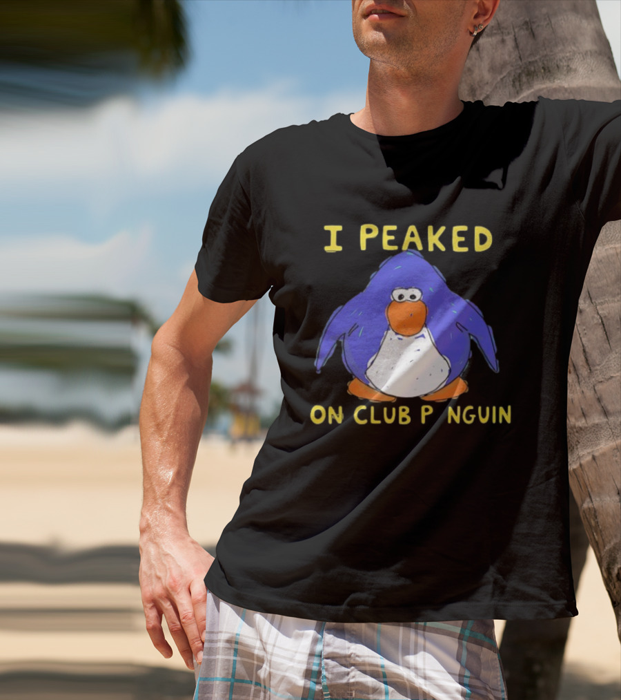 I Peaked On Club Penguin Retro Nostalgia Memorable Penguin Character T-Shirt